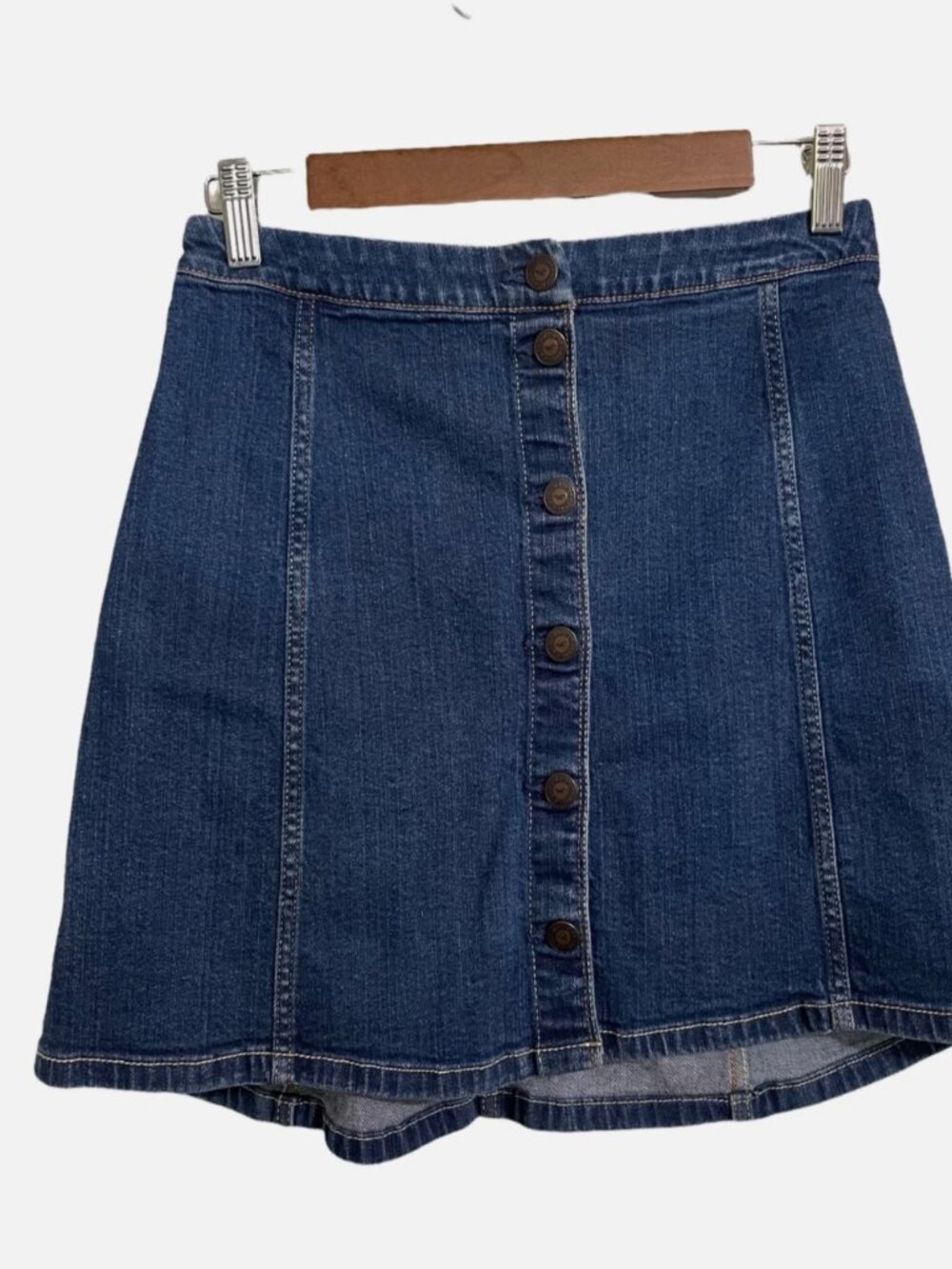 Hollister Women's Medium Wash Stretch Full Button Y2K Jean Mini Skirt Size 0/24 - Picture 3 of 3